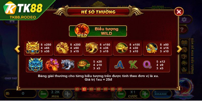 Kho Báu Tứ Linh TK88 – Săn Thưởng Cực Đỉnh Cùng Linh Thú 2 Tỷ lệ thưởng cực khủng và giá trị