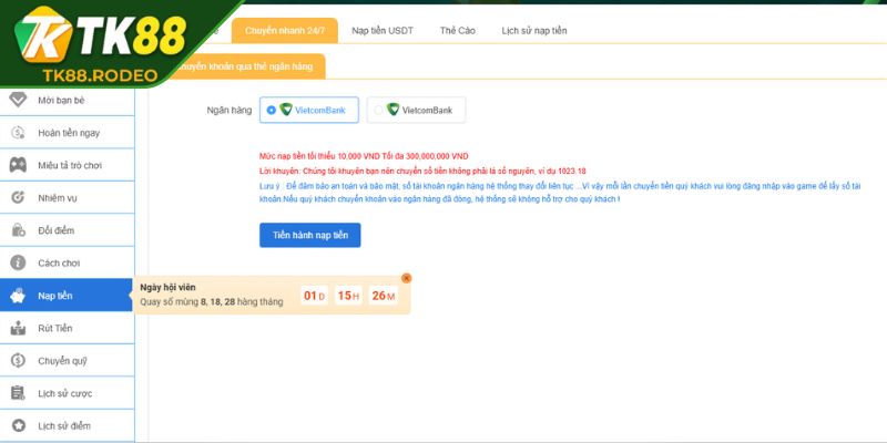 Nạp Rút Tiền tk88 1 Đánh giá điểm nổi bật khi nạp rút tiền TK88