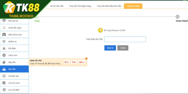 Nạp Rút Tiền tk88 3 Tài khoản ngân hàng phải được liên kết